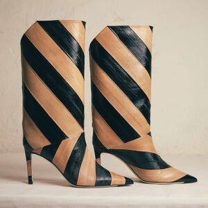 New Jimmy Choo Beren Boot Eel Skin Striped Black and Cognac $1,895 39